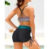 imageYonique 3 Piece Womens Tankini Swimsuits with Shorts Athletic Bathing Suits Tank Tops with Bra and BoyshortsBlue Green Geometric