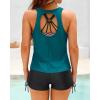 imageYonique 3 Piece Womens Tankini Swimsuits with Shorts Athletic Bathing Suits Tank Tops with Bra and BoyshortsBlue Green Geometric