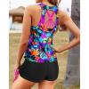 imageYonique 3 Piece Womens Tankini Swimsuits with Shorts Athletic Bathing Suits Tank Tops with Bra and BoyshortsColorful Leaves