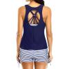 imageYonique 3 Piece Womens Tankini Swimsuits with Shorts Athletic Bathing Suits Tank Tops with Bra and BoyshortsNavy Blue and Stripes