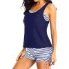 imageYonique 3 Piece Womens Tankini Swimsuits with Shorts Athletic Bathing Suits Tank Tops with Bra and BoyshortsNavy Blue and Stripes