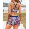 imageYonique 3 Piece Womens Tankini Swimsuits with Shorts Athletic Bathing Suits Tank Tops with Bra and BoyshortsNavy Colored Leaves
