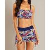imageYonique 3 Piece Womens Tankini Swimsuits with Shorts Athletic Bathing Suits Tank Tops with Bra and BoyshortsNavy Colored Leaves
