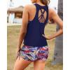 imageYonique 3 Piece Womens Tankini Swimsuits with Shorts Athletic Bathing Suits Tank Tops with Bra and BoyshortsNavy Colored Leaves