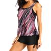 imageYonique 3 Piece Womens Tankini Swimsuits with Shorts Athletic Bathing Suits Tank Tops with Bra and BoyshortsPink Striped