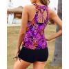 imageYonique 3 Piece Womens Tankini Swimsuits with Shorts Athletic Bathing Suits Tank Tops with Bra and BoyshortsPurple Pink Leaves