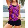 imageYonique 3 Piece Womens Tankini Swimsuits with Shorts Athletic Bathing Suits Tank Tops with Bra and BoyshortsPurple Pink Leaves