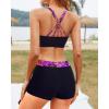 imageYonique 3 Piece Womens Tankini Swimsuits with Shorts Athletic Bathing Suits Tank Tops with Bra and BoyshortsPurple Pink Leaves