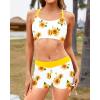 imageYonique 3 Piece Womens Tankini Swimsuits with Shorts Athletic Bathing Suits Tank Tops with Bra and BoyshortsYellow Sunflower