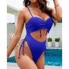 imageYonique Cut Out One Piece Swimsuit Drawstring Thong Bathing Suit High Cut Swimwear