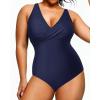 imageYonique Plus Size Swimsuit One Piece Bathing Suits for Women Tummy Control Slimming Swimwear Navy Blue 16 Plus