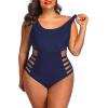 imageYonique Plus Size Swimsuits High Waisted One Piece Bathing Suit for Women Tummy Control Swimwear Sexy Cutout Monokini Navy Blue 20W
