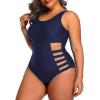 imageYonique Plus Size Swimsuits High Waisted One Piece Bathing Suit for Women Tummy Control Swimwear Sexy Cutout Monokini Navy Blue 20W