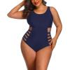 imageYonique Plus Size Swimsuits High Waisted One Piece Bathing Suit for Women Tummy Control Swimwear Sexy Cutout Monokini Navy Blue 20W