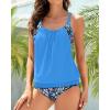 imageYonique Two Piece Tankini Swimsuits for Women Blouson Swim Top with Bottom Double Up Bathing Suit Blue Floral XL