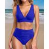 imageYonique Women High Waisted Bikini Set Two Piece V Neck Bathing Suit Full Coverage Tummy Control Swimsuit Royal Blue XL