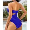 imageYonique Women One Piece Strapless Swimsuit Bandeau Bathing Suit Cutout Side Tie Swimwear Bright Blue XL