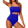 imageYonique Women One Piece Strapless Swimsuit Bandeau Bathing Suit Cutout Side Tie Swimwear Bright Blue XL