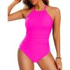 imageYonique Women One Piece Swimsuit High Neck Bathing Suit Tummy Control SwimwearPink