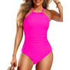 imageYonique Women One Piece Swimsuit High Neck Bathing Suit Tummy Control SwimwearPink