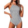 imageYonique Women One Piece Swimsuit High Neck Bathing Suit Tummy Control SwimwearStripe