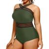 imageYonique Women Plus Size One Piece Swimsuits Tummy Control Bathing Suit Front Crossover Swimwear Strapless MonokinisArmy Green