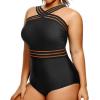 imageYonique Women Plus Size One Piece Swimsuits Tummy Control Bathing Suit Front Crossover Swimwear Strapless MonokinisBlack
