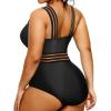 imageYonique Women Plus Size One Piece Swimsuits Tummy Control Bathing Suit Front Crossover Swimwear Strapless MonokinisBlack