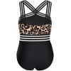 imageYonique Women Plus Size One Piece Swimsuits Tummy Control Bathing Suit Front Crossover Swimwear Strapless MonokinisBlack Leopard