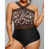 imageYonique Women Plus Size One Piece Swimsuits Tummy Control Bathing Suit Front Crossover Swimwear Strapless MonokinisBlack Leopard