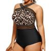 imageYonique Women Plus Size One Piece Swimsuits Tummy Control Bathing Suit Front Crossover Swimwear Strapless MonokinisBlack Leopard