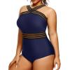 imageYonique Women Plus Size One Piece Swimsuits Tummy Control Bathing Suit Front Crossover Swimwear Strapless MonokinisNavy Blue
