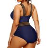 imageYonique Women Plus Size One Piece Swimsuits Tummy Control Bathing Suit Front Crossover Swimwear Strapless MonokinisNavy Blue