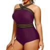 imageYonique Women Plus Size One Piece Swimsuits Tummy Control Bathing Suit Front Crossover Swimwear Strapless MonokinisPurple