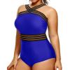 imageYonique Women Plus Size One Piece Swimsuits Tummy Control Bathing Suit Front Crossover Swimwear Strapless MonokinisRoyal Blue