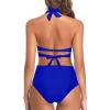 imageYonique Womens 2 Piece High Waisted Bikini Swimsuits Tummy Control Bathing Suits Retro Halter Twist Front Swimwear Royal Blue L