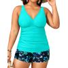imageYonique Womens Plus Size Swimsuits with Shorts Tummy Control Tankini Two Piece Bathing Suits Athletic SwimwearAqua and Blue Flower