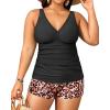 imageYonique Womens Plus Size Swimsuits with Shorts Tummy Control Tankini Two Piece Bathing Suits Athletic SwimwearBlack  Leopard