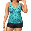 imageYonique Womens Plus Size Swimsuits with Shorts Tummy Control Tankini Two Piece Bathing Suits Athletic SwimwearBlue Green Paisley