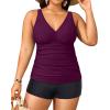 imageYonique Womens Plus Size Swimsuits with Shorts Tummy Control Tankini Two Piece Bathing Suits Athletic SwimwearDark Purple Red
