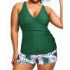 imageYonique Womens Plus Size Swimsuits with Shorts Tummy Control Tankini Two Piece Bathing Suits Athletic SwimwearGreen  Leaf