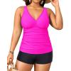 imageYonique Womens Plus Size Swimsuits with Shorts Tummy Control Tankini Two Piece Bathing Suits Athletic SwimwearHot Pink