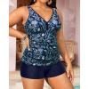 imageYonique Womens Plus Size Swimsuits with Shorts Tummy Control Tankini Two Piece Bathing Suits Athletic SwimwearNavy Blue Floral