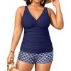 imageYonique Womens Plus Size Swimsuits with Shorts Tummy Control Tankini Two Piece Bathing Suits Athletic SwimwearNavy Blue Geometry