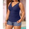 imageYonique Womens Plus Size Swimsuits with Shorts Tummy Control Tankini Two Piece Bathing Suits Athletic SwimwearNavy Blue Geometry