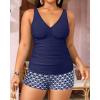 imageYonique Womens Plus Size Swimsuits with Shorts Tummy Control Tankini Two Piece Bathing Suits Athletic SwimwearNavy Blue Geometry