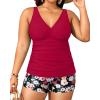 imageYonique Womens Plus Size Swimsuits with Shorts Tummy Control Tankini Two Piece Bathing Suits Athletic SwimwearRed Flowers
