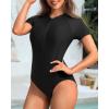 imageYonique Womens Rash Guard Short Sleeve Swimsuits One Piece Zipper Bathing Suit Surfing Swimwear UPF 50Black