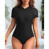 imageYonique Womens Rash Guard Short Sleeve Swimsuits One Piece Zipper Bathing Suit Surfing Swimwear UPF 50Black