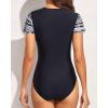imageYonique Womens Rash Guard Short Sleeve Swimsuits One Piece Zipper Bathing Suit Surfing Swimwear UPF 50Black Geometric